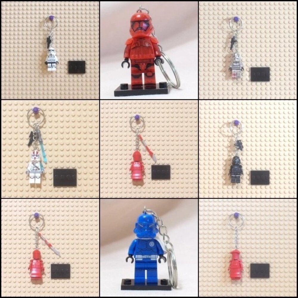 MINIFIGURE KEYCHAIN Star Wars- Clone Trooper Stormtrooper w/Blaster Charm +Stand